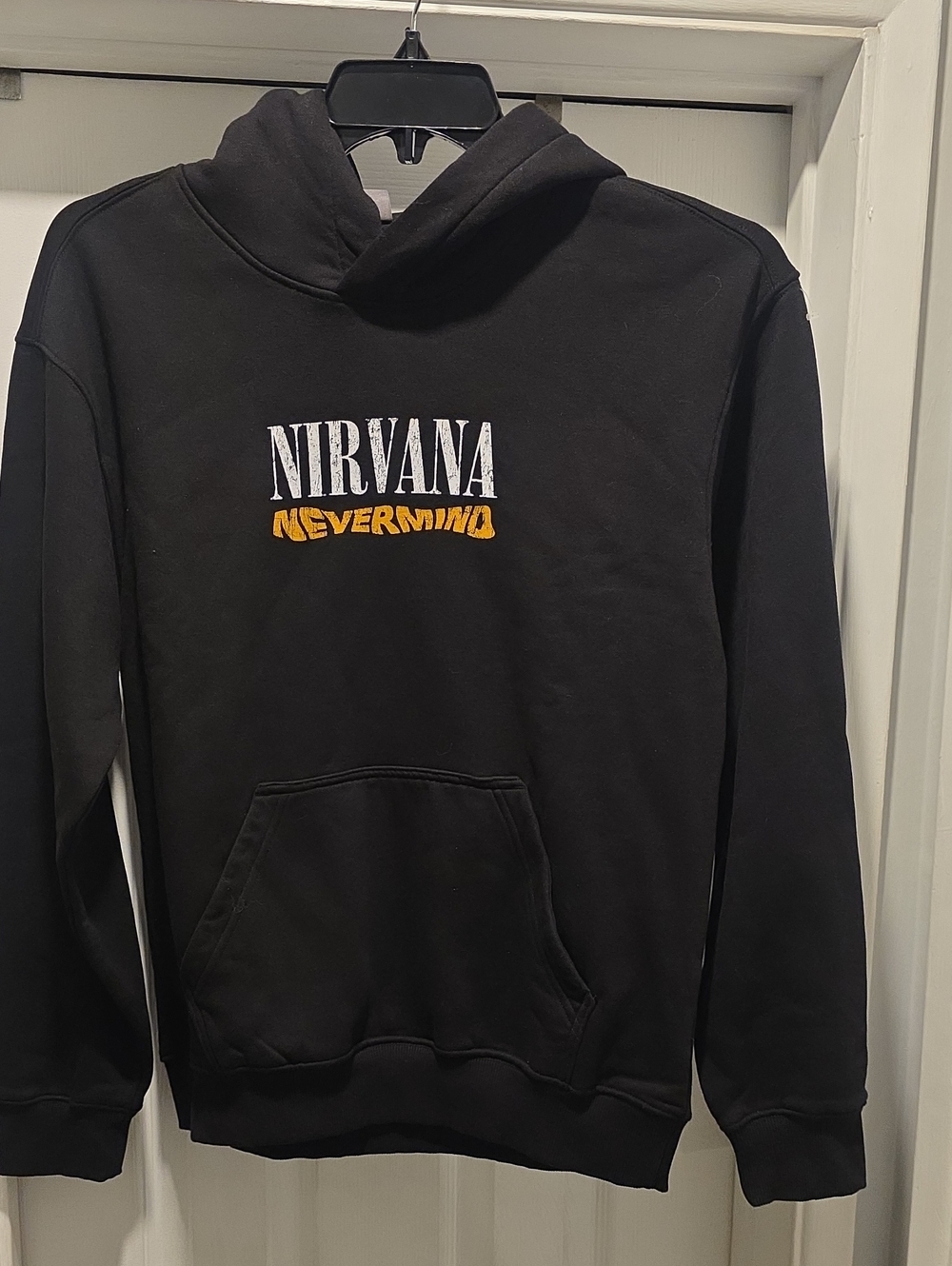 NIRVANA Black Hoodie with White Logo and Yellow Text